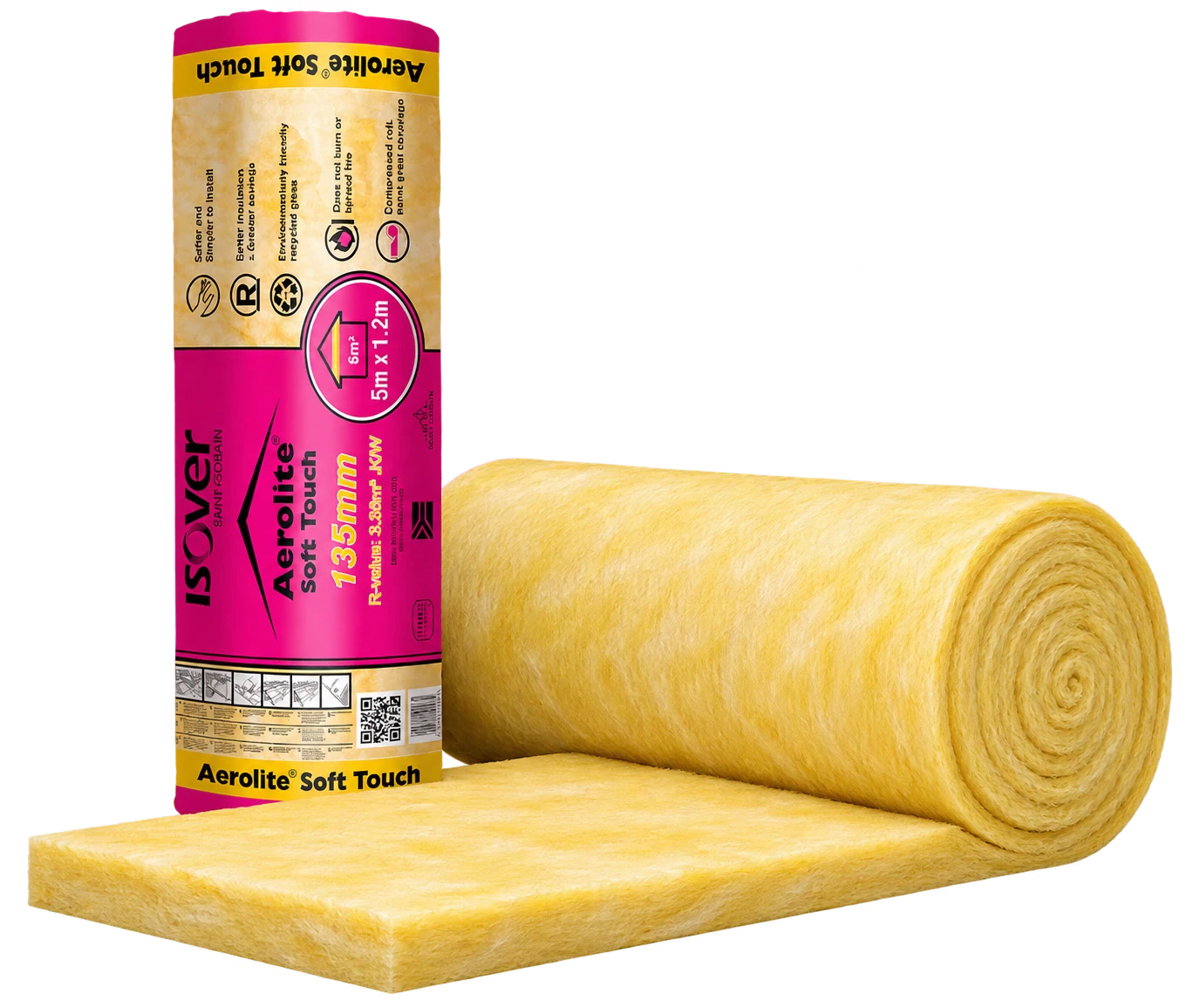 Aerolite Soft Touch ceiling insulation roll and yellow glasswool